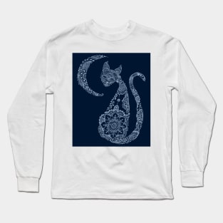 Cat and Moon - Silver Long Sleeve T-Shirt